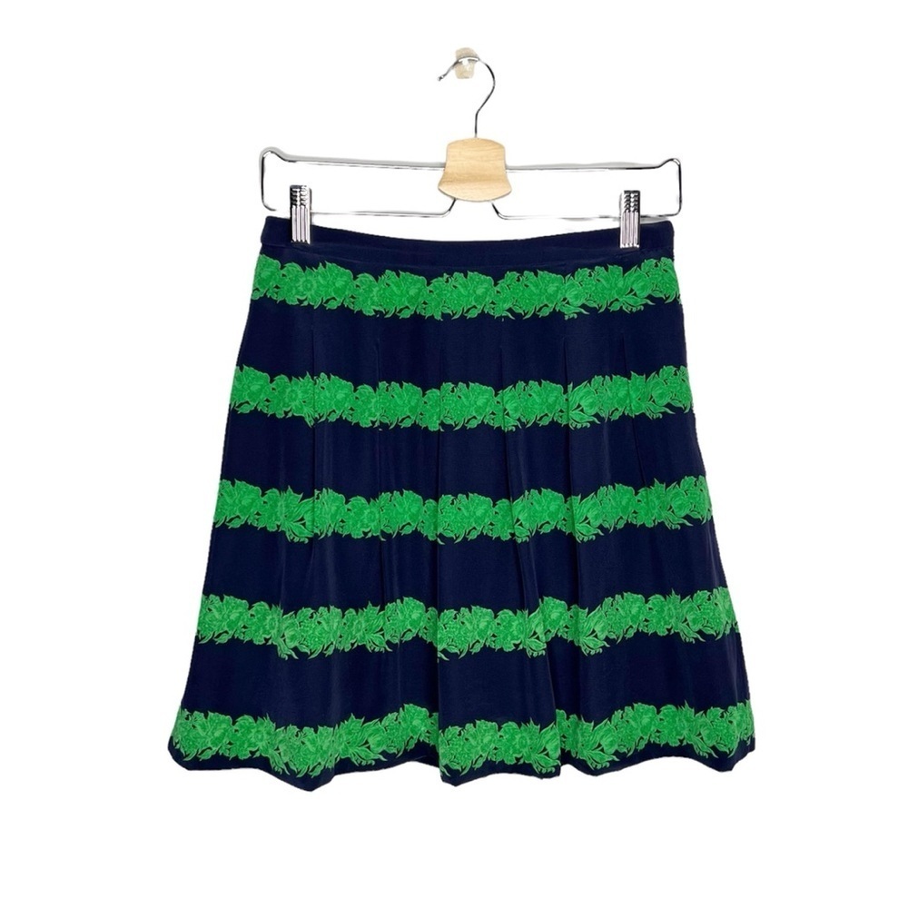 J Crew 100% Silk Beanstalk Striped Pleated Skirt